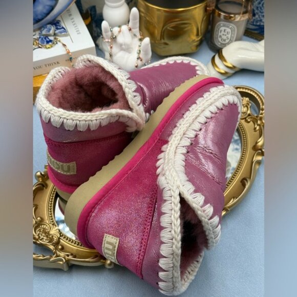🆕 MOU 🧿 NWOT WOB Metallic & Glitter Pink Eskimo Ankle Boot, Sz EU 38 - Picture 8 of 12